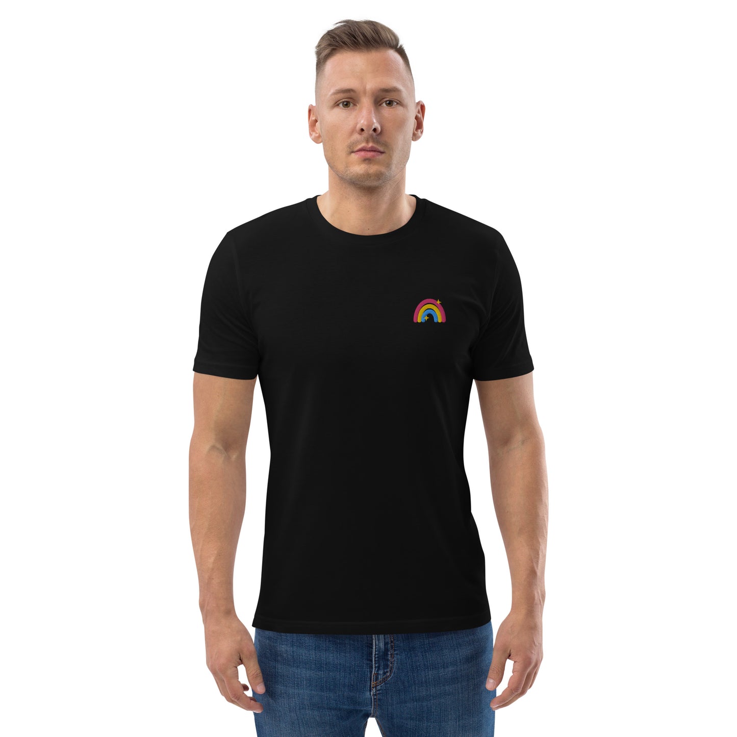 Organic Cotton T-shirt: Pansexual Rainbow Embroidery