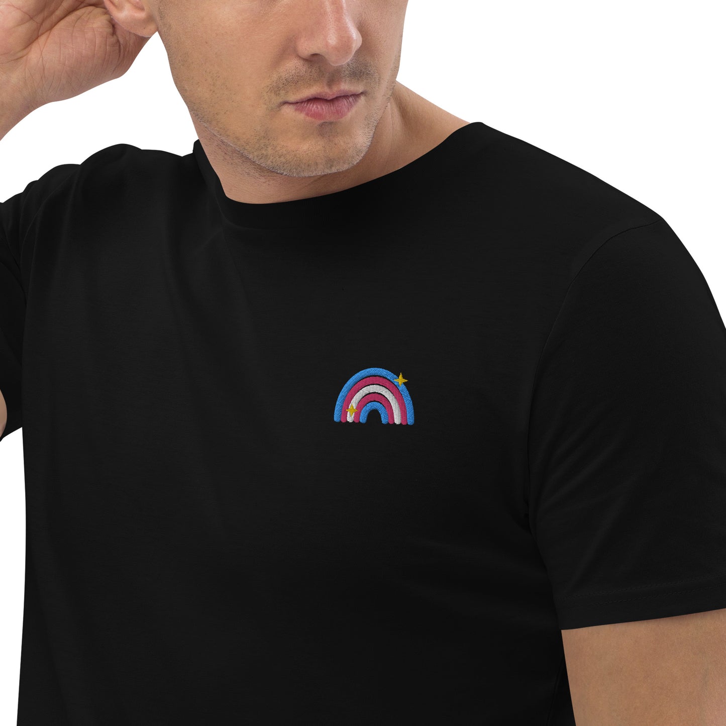 Organic Cotton T-shirt: Transexual Rainbow Embroidery