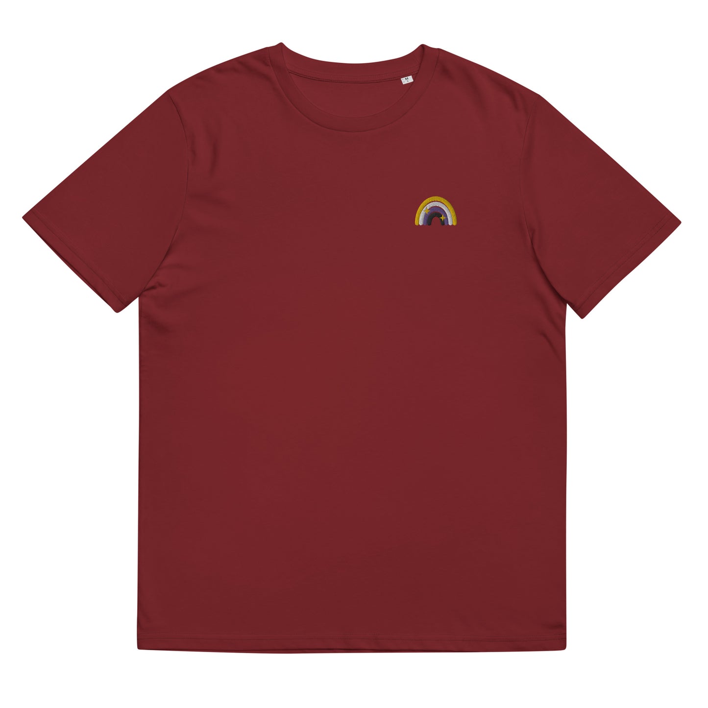 Organic Cotton T-shirt: Non-Binary Rainbow Embroidery