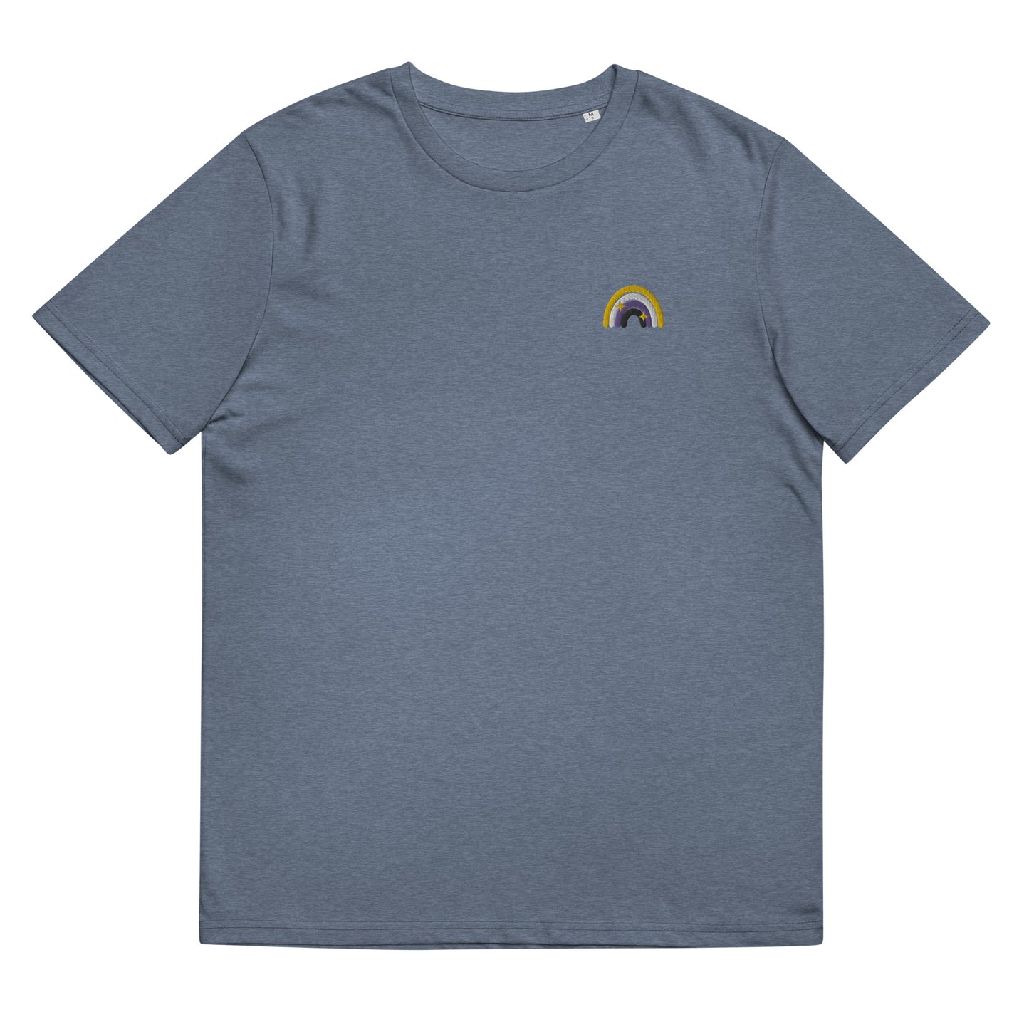 Organic Cotton T-shirt: Non-Binary Rainbow Embroidery