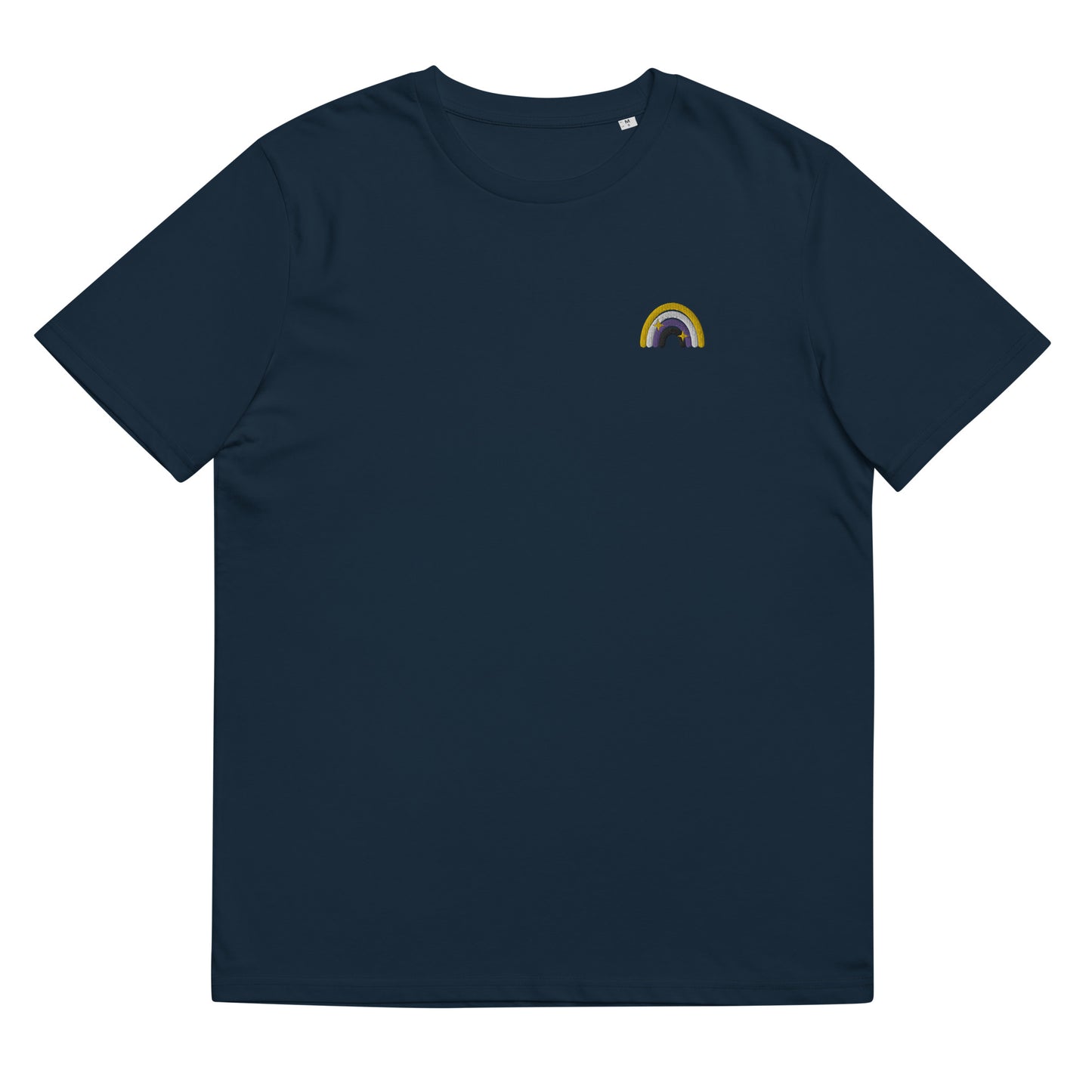 Organic Cotton T-shirt: Non-Binary Rainbow Embroidery