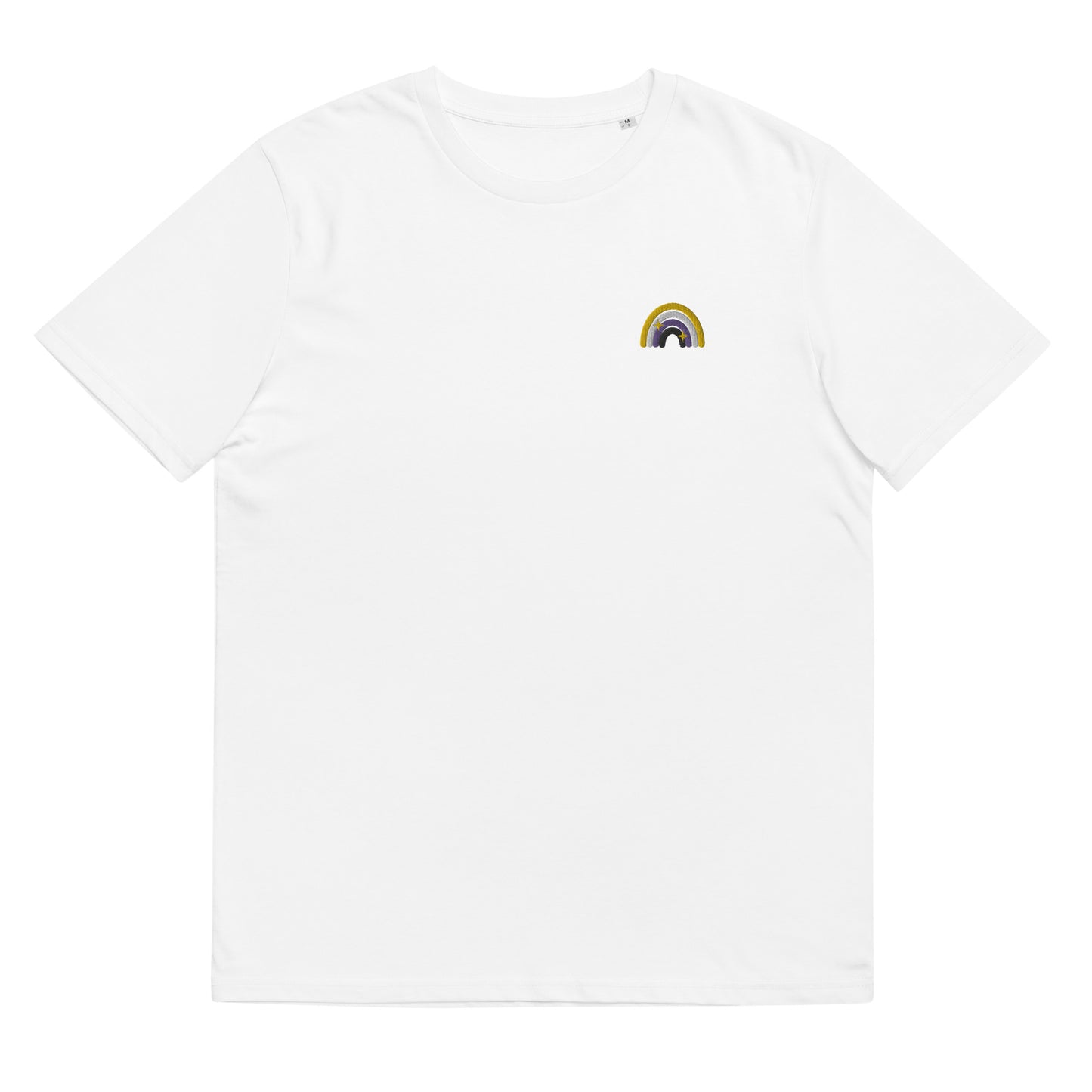 Organic Cotton T-shirt: Non-Binary Rainbow Embroidery