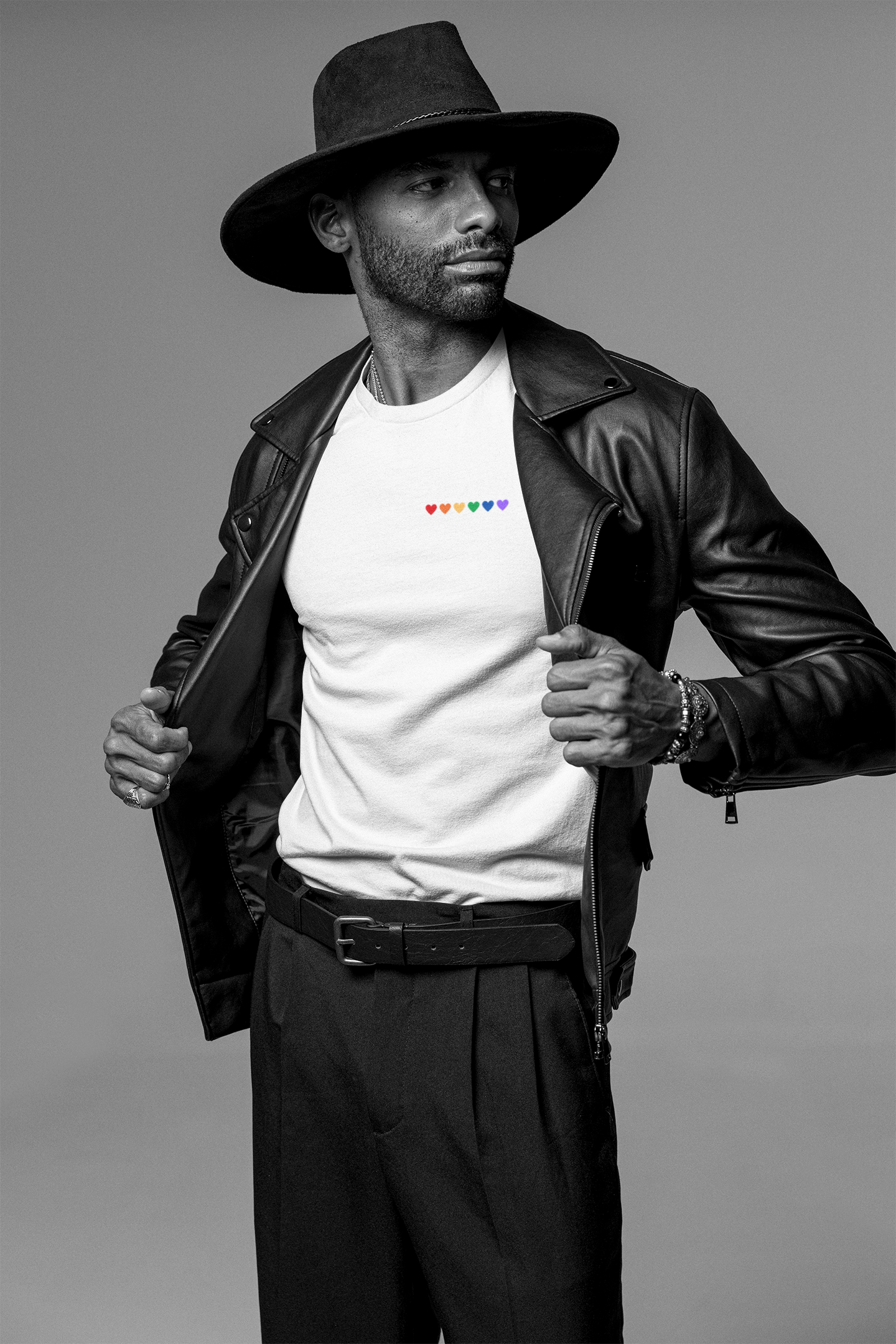 Organic Cotton T-shirt: Rainbow Hearts Embroidery
