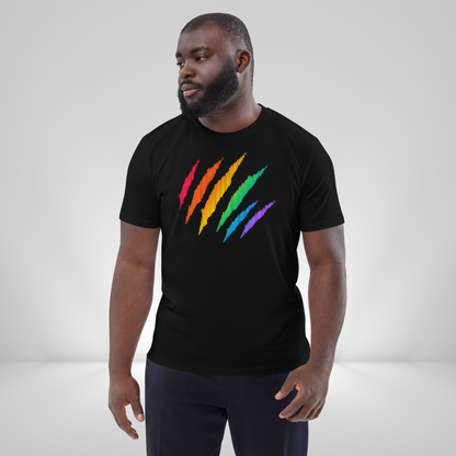 Roar with pride in our Unisex T-shirt featuring a fierce lion scratch mark in rainbow colors! Printed on 100% organic ring-spun cotton, promising high quality, comfort, and eco-friendlinesS.