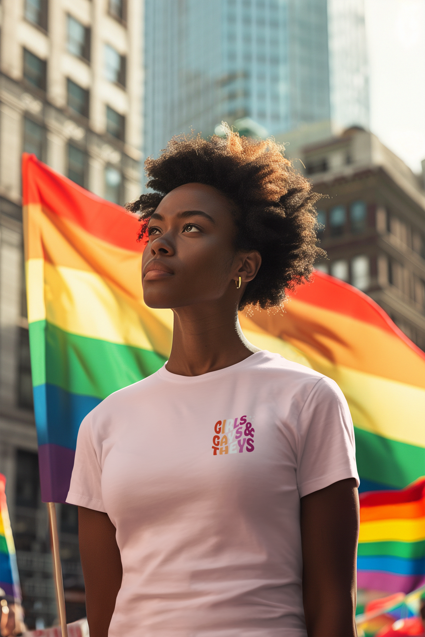 Organic Cotton T-shirt: Girls Gays & Theys (Lesbian Colors)