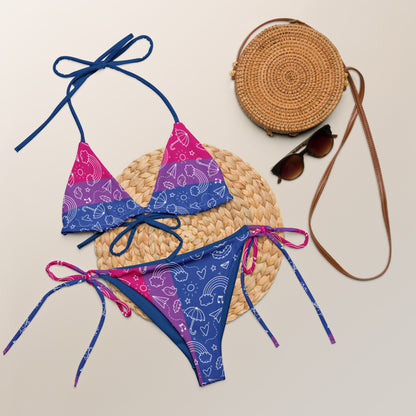 Bikini string imprimé couleurs bisexuelles