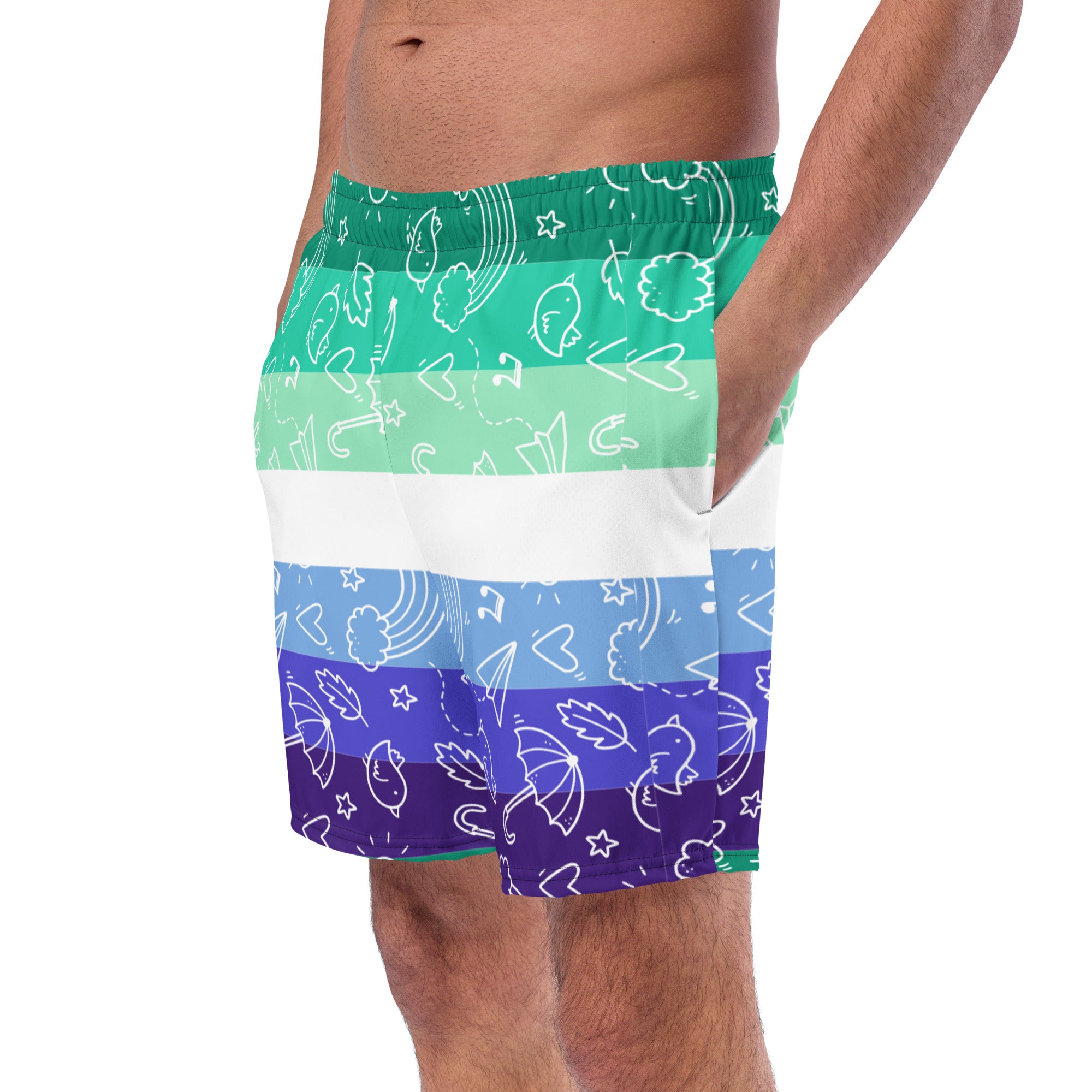 Gay pride swim trunks on sale