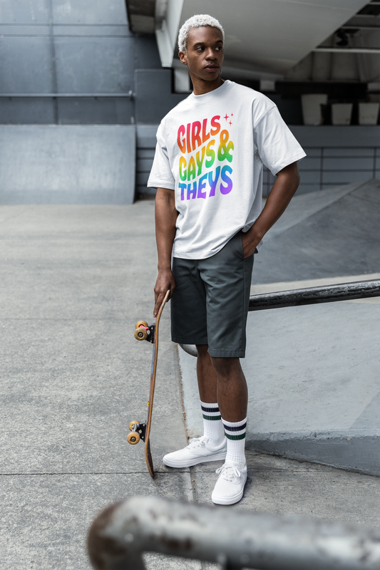 Organic Cotton T-shirt Print: Girls Gays & Theys Rainbow