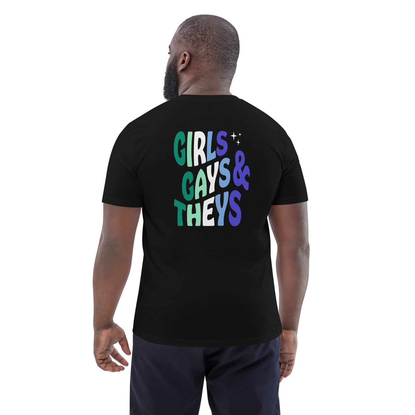 T-shirt en coton biologique : Girls, Gays, & Theys (Gay Colors)