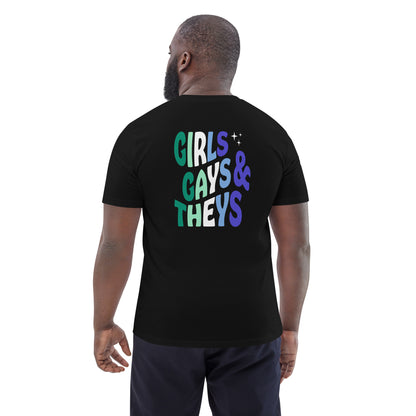 Organic Cotton T-shirt: Girls, Gays, & Theys (Gay Colors)