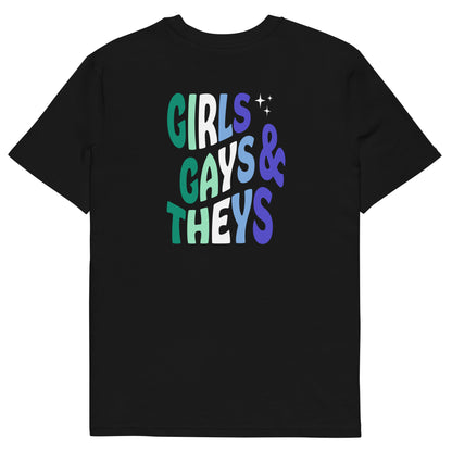 Organic Cotton T-shirt: Girls, Gays, & Theys (Gay Colors)