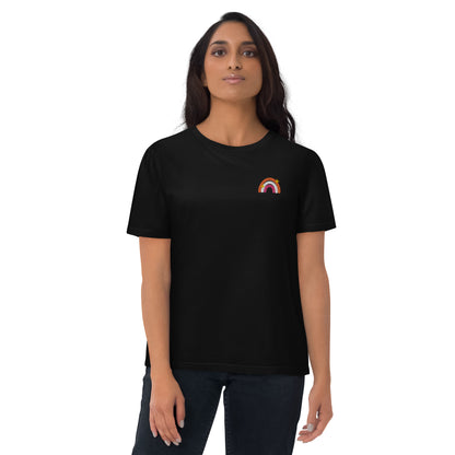 Organic Cotton T-shirt: Lesbian Rainbow Embroidery