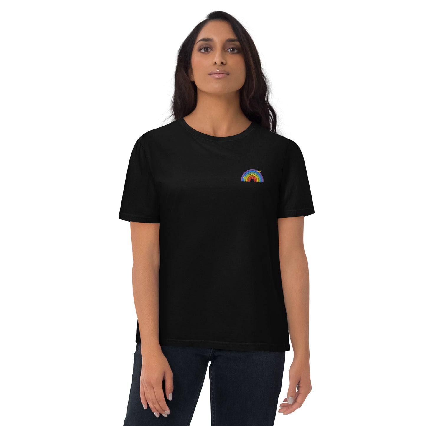 Organic Cotton T-shirt: Queer Rainbow Embroidery