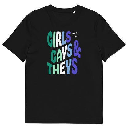 T-shirt en coton biologique imprimé : Girls Gays & Theys