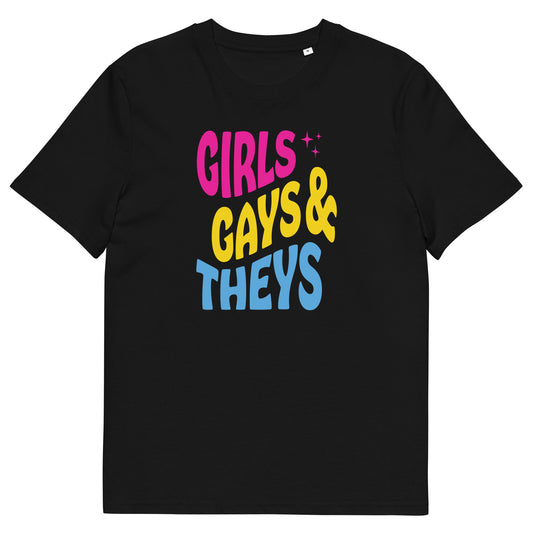 T-shirt en coton biologique imprimé : Girls Gays & Theys (Pan)