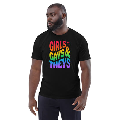 Organic Cotton T-shirt Print: Girls Gays & Theys Rainbow