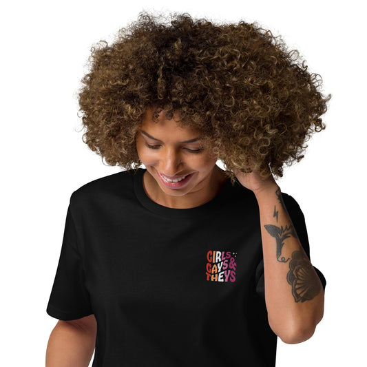 Organic Cotton T-shirt: Girls Gays & Theys (Lesbian Colors)