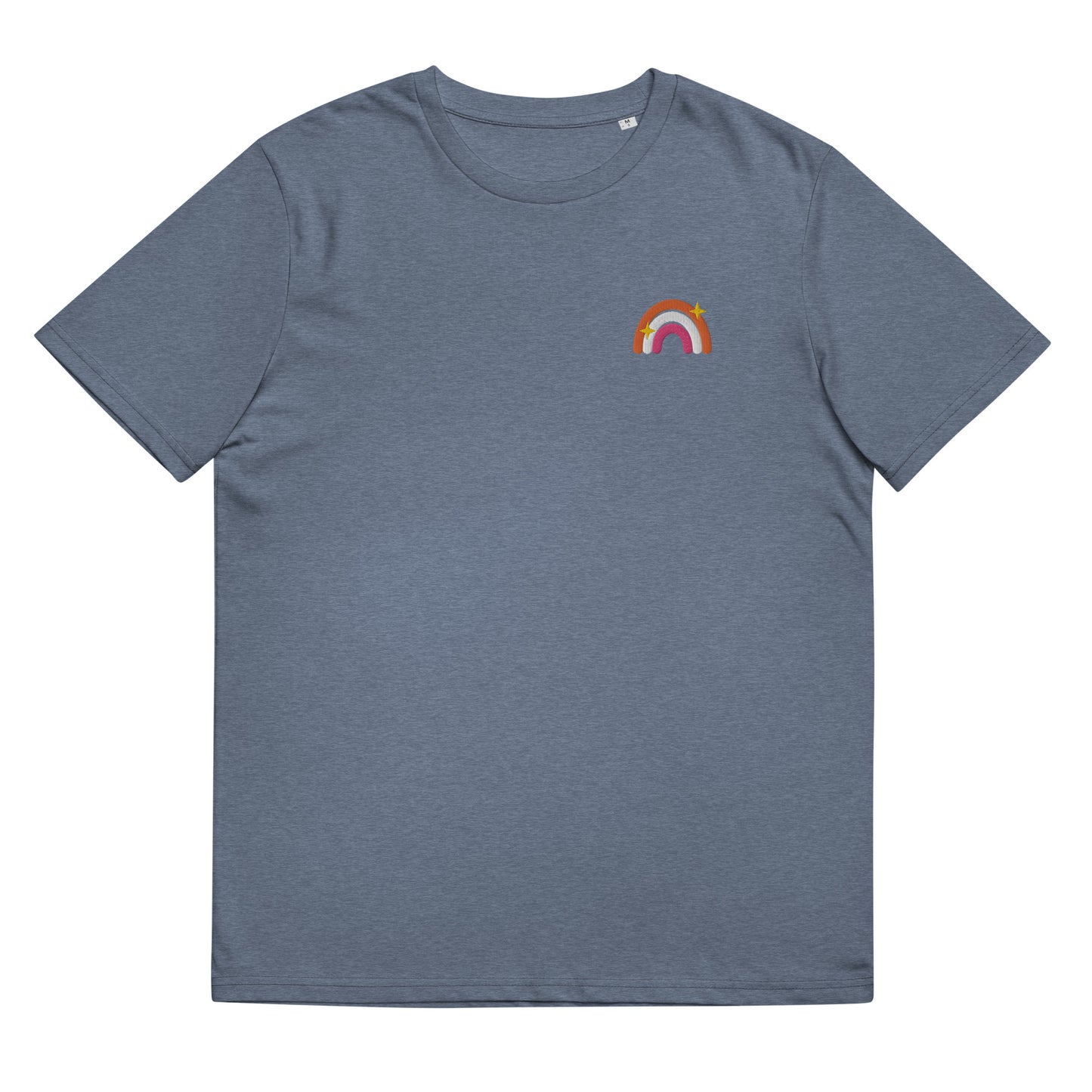 Organic Cotton T-shirt: Lesbian Rainbow Embroidery