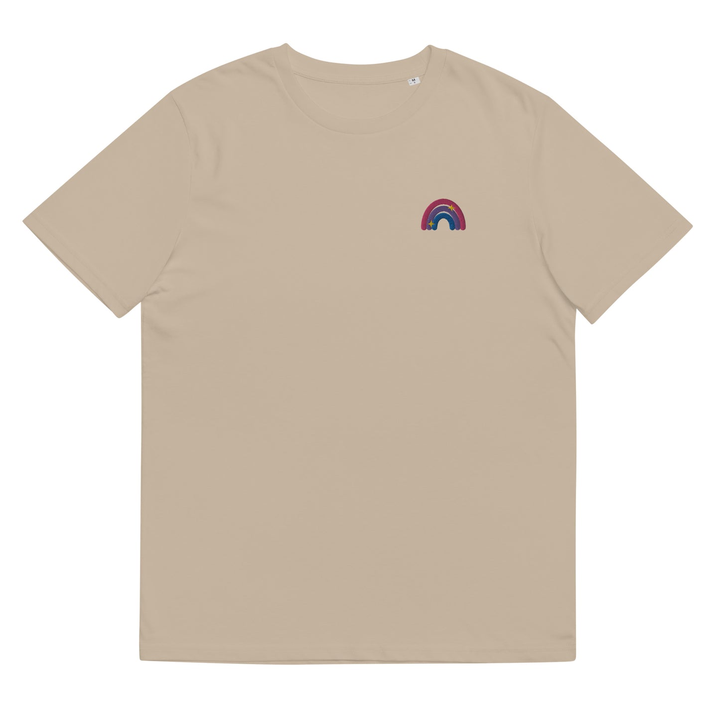 T-shirt en coton bio : broderie arc-en-ciel bisexuelle
