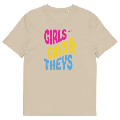 T-shirt en coton biologique imprimé : Girls Gays & Theys (Pan)