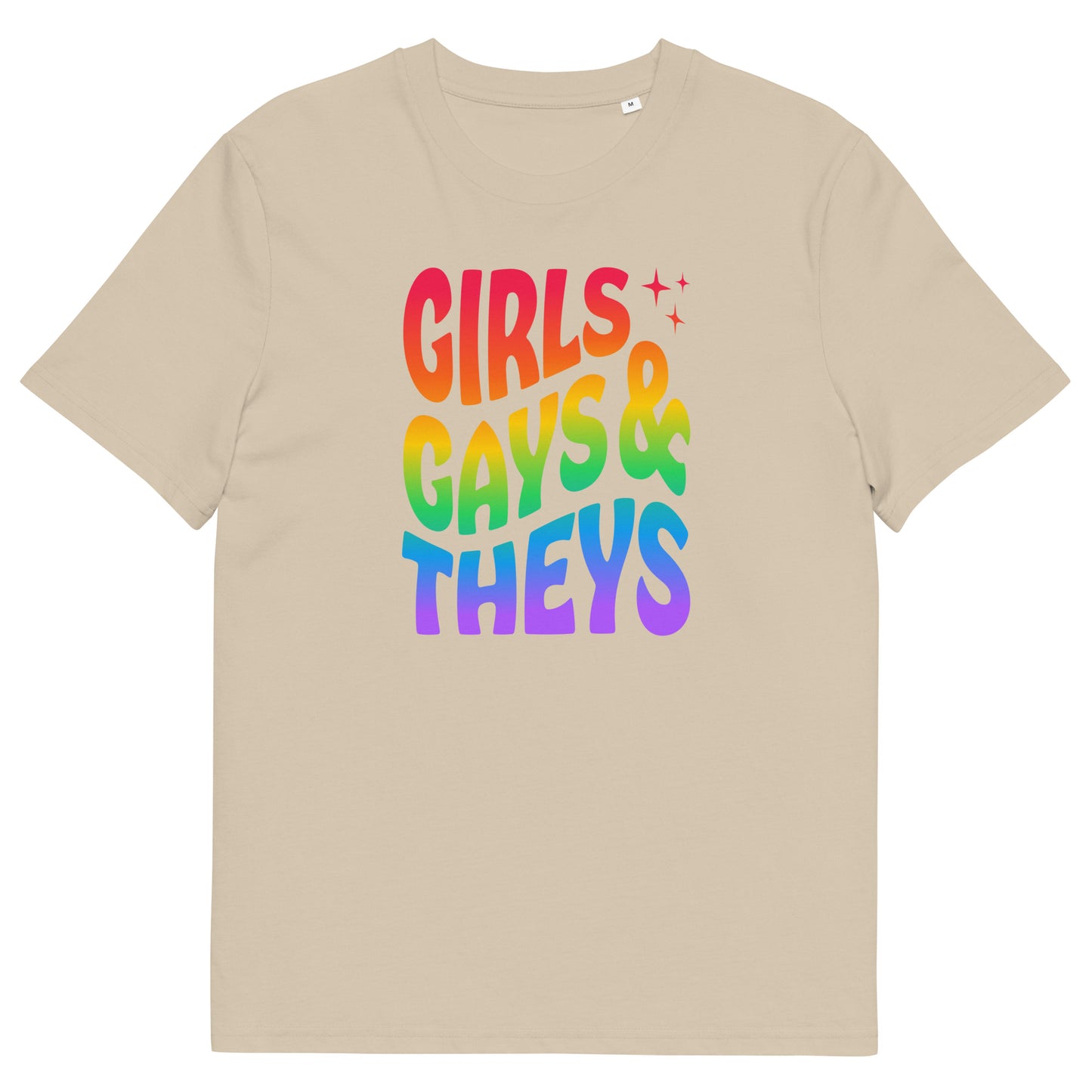 T-shirt en coton biologique imprimé : Girls Gays & Theys Rainbow