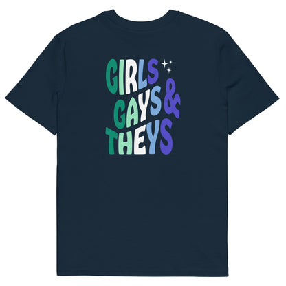 Organic Cotton T-shirt: Girls, Gays, & Theys (Gay Colors)