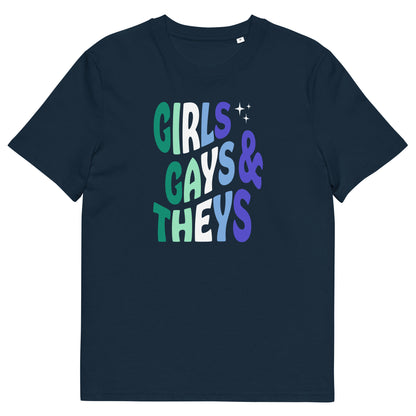 T-shirt en coton biologique imprimé : Girls Gays & Theys