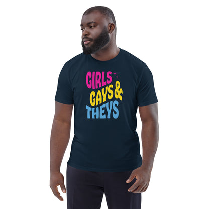 T-shirt en coton biologique imprimé : Girls Gays & Theys (Pan)