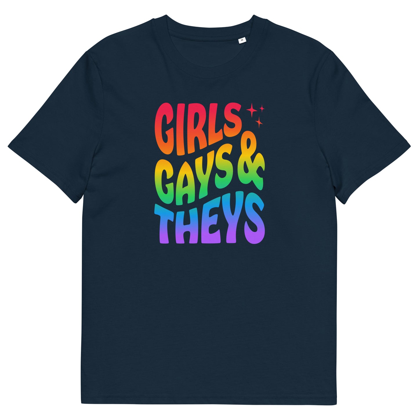 T-shirt en coton biologique imprimé : Girls Gays & Theys Rainbow