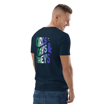 Organic Cotton T-shirt: Girls, Gays, & Theys (Gay Colors)