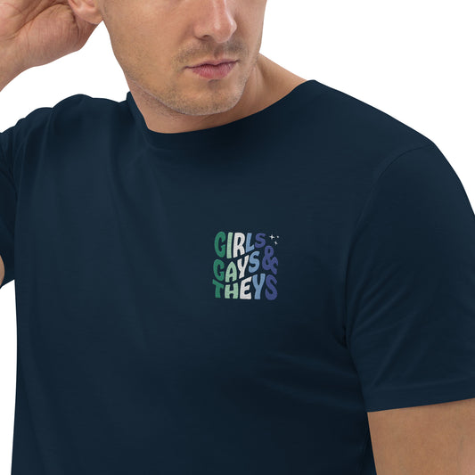 Organic Cotton T-shirt: Girls, Gays, & Theys (Gay Colors)
