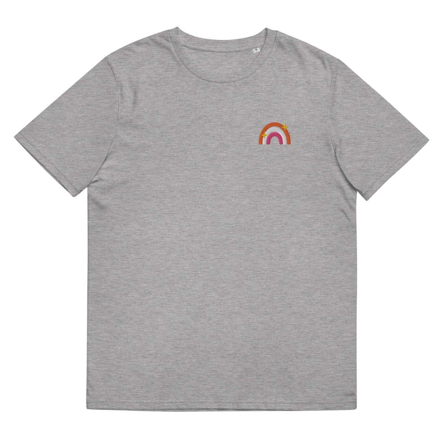 Organic Cotton T-shirt: Lesbian Rainbow Embroidery
