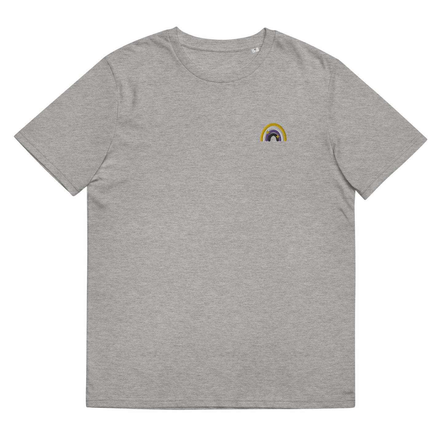 T-shirt en coton biologique : broderie arc-en-ciel non binaire