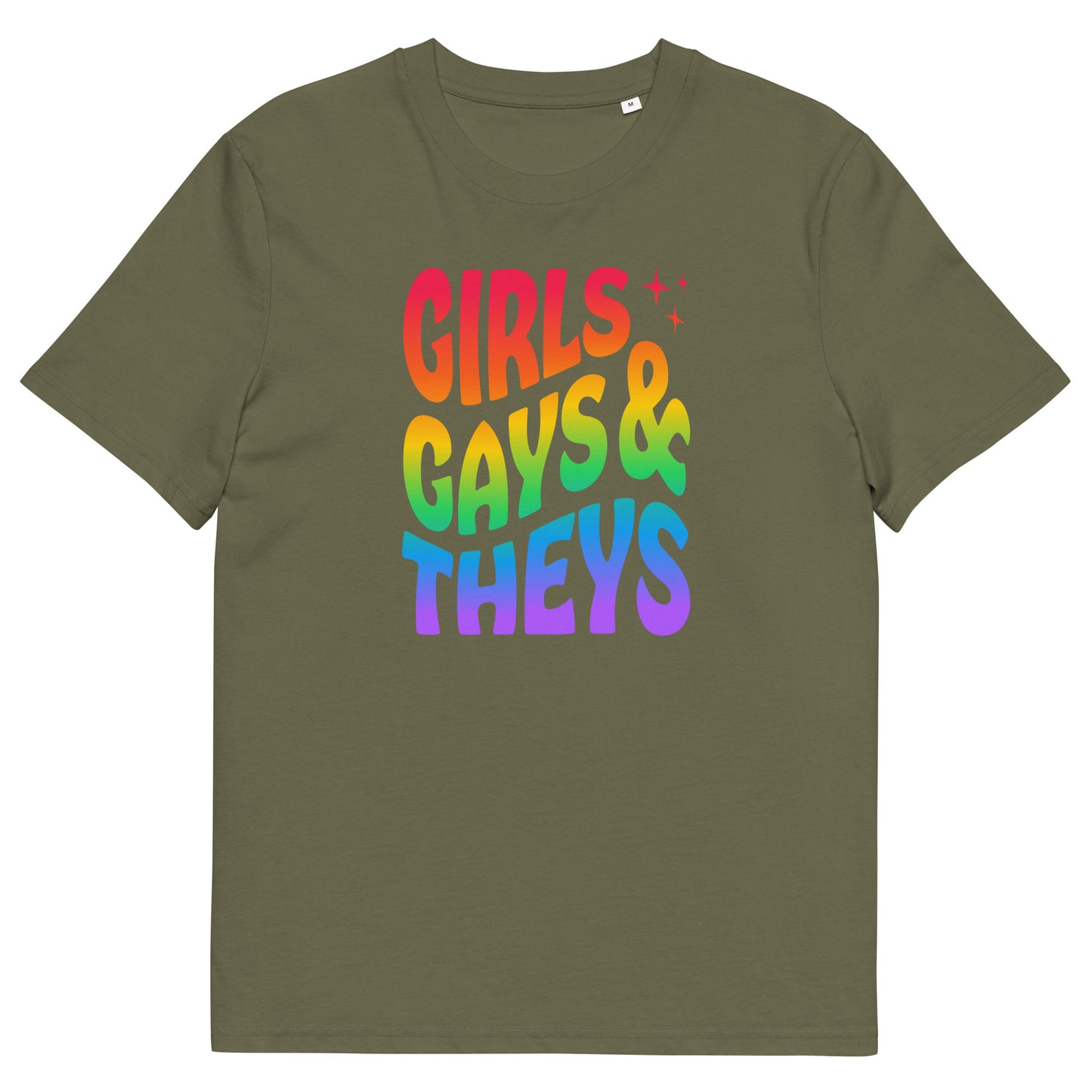 T-shirt en coton biologique imprimé : Girls Gays & Theys Rainbow