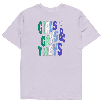 Organic Cotton T-shirt: Girls, Gays, & Theys (Gay Colors)