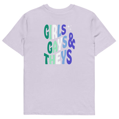 Organic Cotton T-shirt: Girls, Gays, & Theys (Gay Colors)