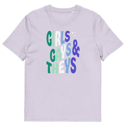 T-shirt en coton biologique imprimé : Girls Gays & Theys