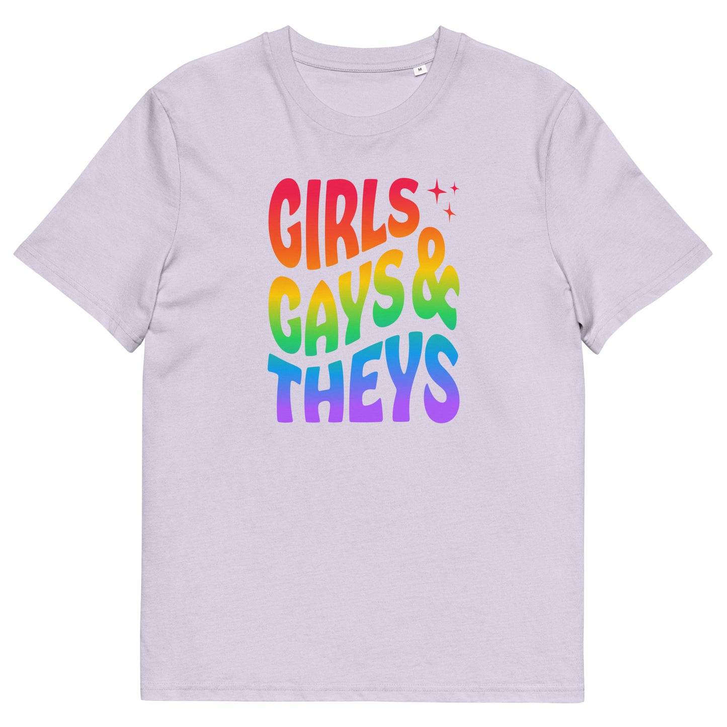 T-shirt en coton biologique imprimé : Girls Gays & Theys Rainbow