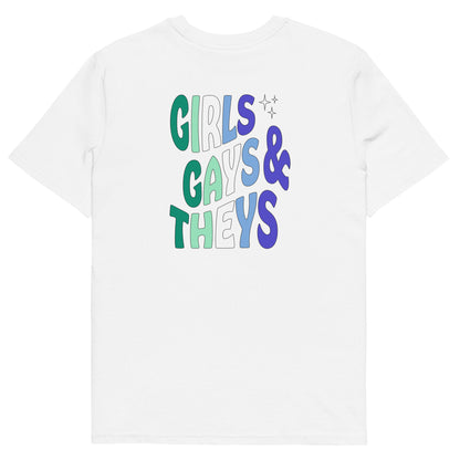 Organic Cotton T-shirt: Girls, Gays, & Theys (Gay Colors)