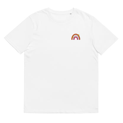 Organic Cotton T-shirt: Lesbian Rainbow Embroidery