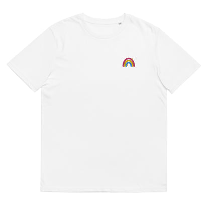 T-shirt en coton biologique : broderie arc-en-ciel pansexuelle