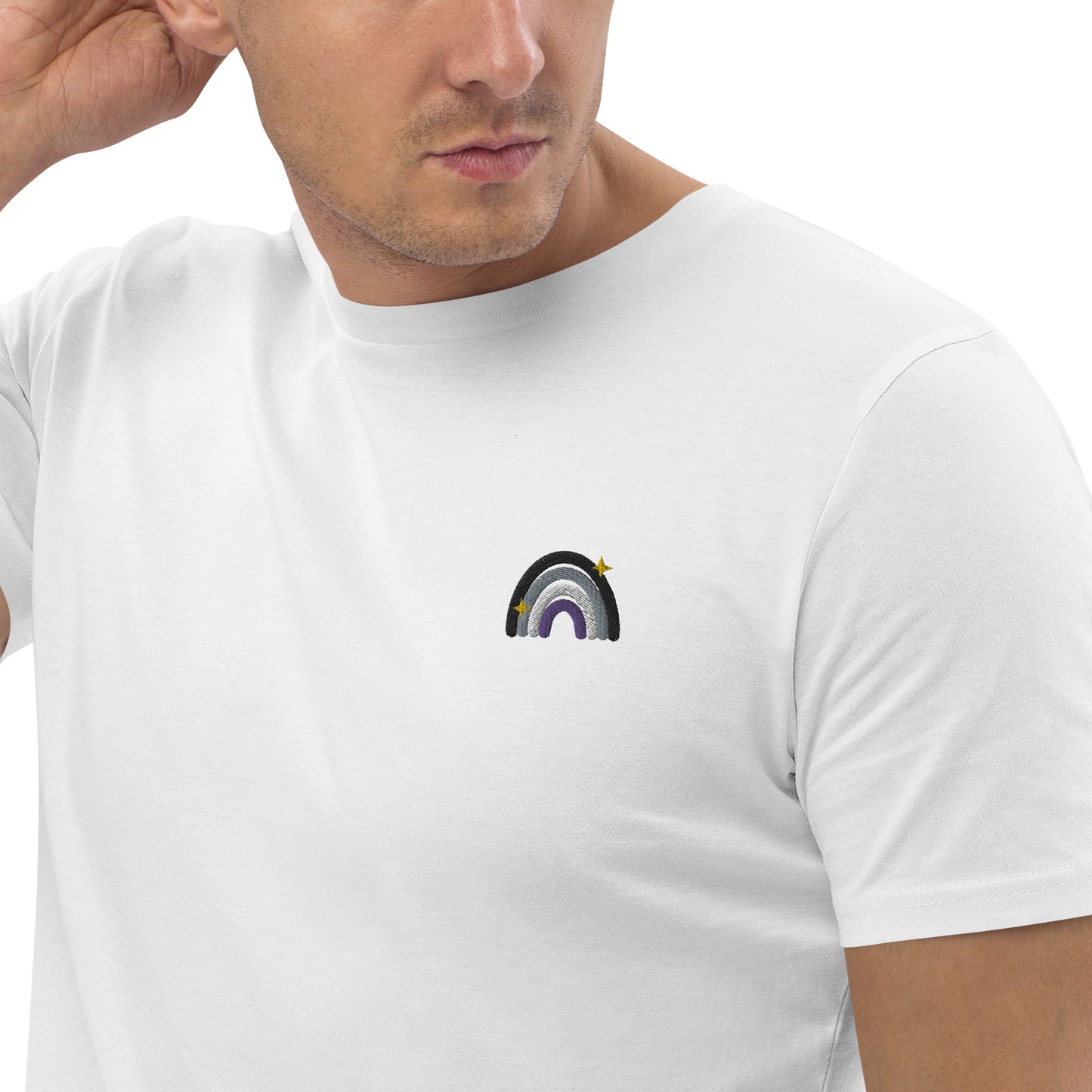Organic Cotton T-shirt: Asexual Rainbow Embroidery