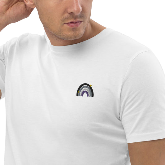 T-shirt en coton biologique : broderie asexuée arc-en-ciel