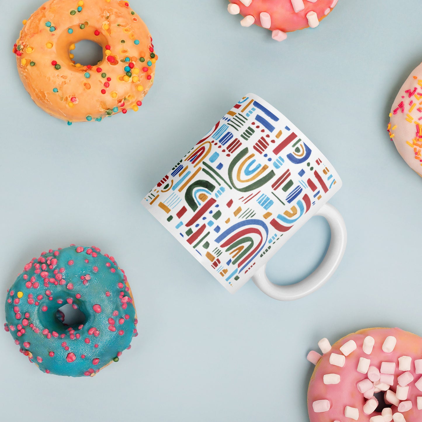 White Glossy Mug: Wile Rainbow Patters