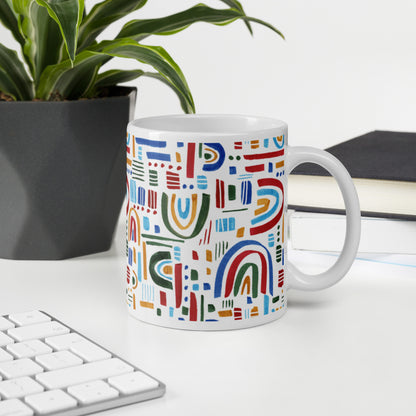 White Glossy Mug: Wile Rainbow Patters