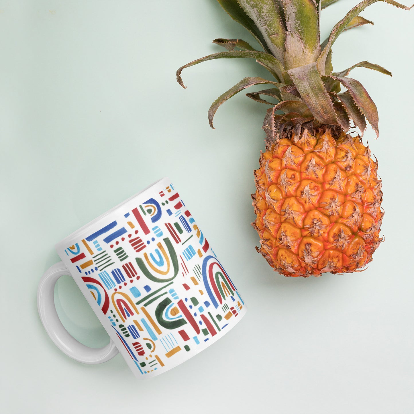 White Glossy Mug: Wile Rainbow Patters