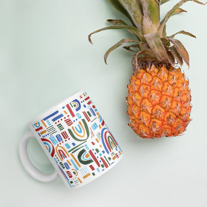 White Glossy Mug: Wile Rainbow Patters