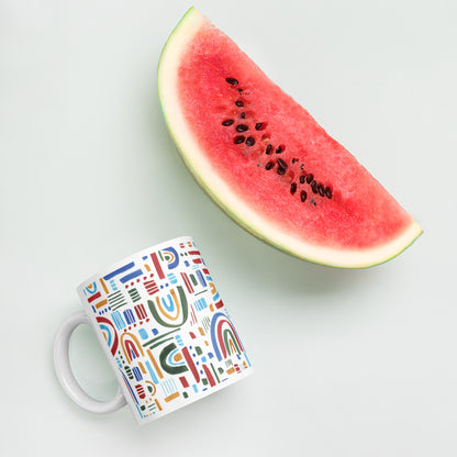 White Glossy Mug: Wile Rainbow Patters