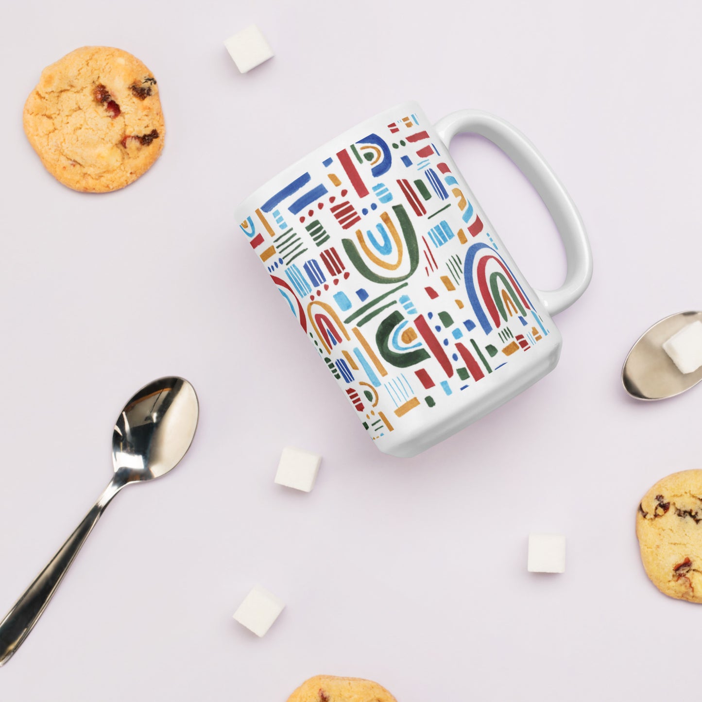 White Glossy Mug: Wile Rainbow Patters