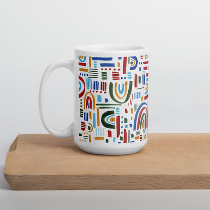 White Glossy Mug: Wile Rainbow Patters